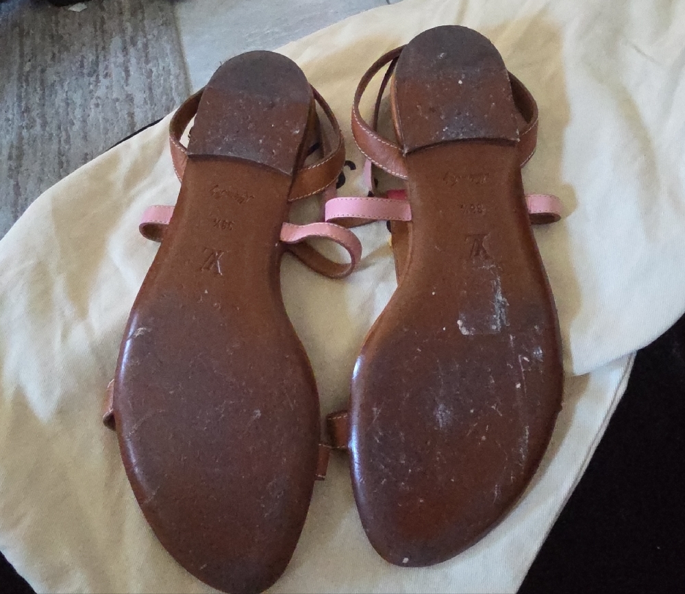 Louis Vuitton Pink and Brown Strappy Sandals - Picture 7 of 9